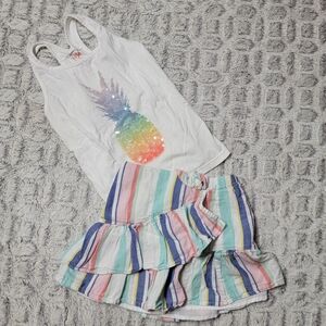 Cat & Jack Girls Summer Outfit with Pineapple Tank Top and Striped Skirt - 7-8